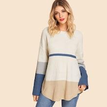 Shein Color Block Drop Shoulder Longline Sweater