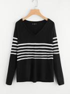 Shein Striped Insert V Neck Tee