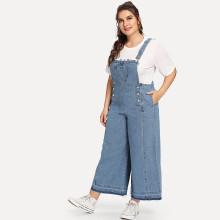 Shein Plus Pocket Front Frayed Hem Denim Overalls