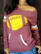 Shein Red Long Sleeve Boat Neck Print Sweatshirt