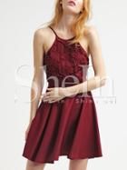 Shein Burgundy Cutaway Spaghetti Strap Skater Dress