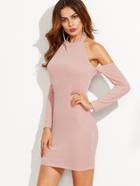 Shein Pink Halter Neck Cold Shoulder Sheath Dress