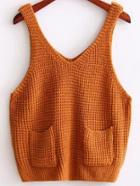 Shein Khaki Strap Knit Cami Top With Pocket