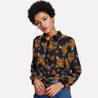 Shein Cat And Heart Print Button Up Blouse