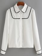 Shein White Long Sleeve Blouse With Contrast Trims