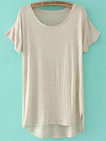 Shein Apricot Short Sleeve High Low T-shirt