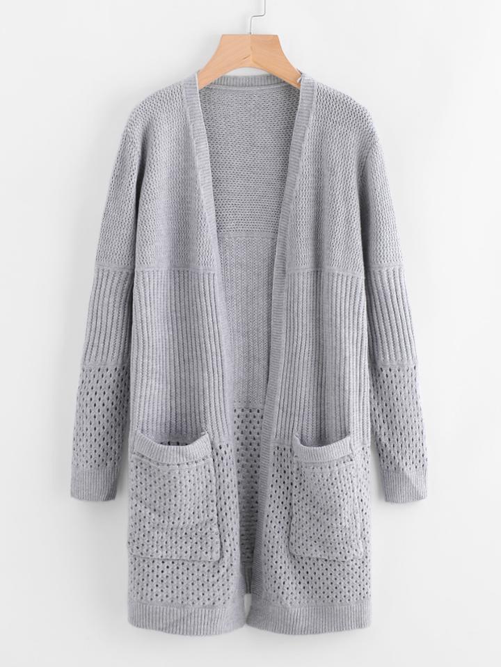 Shein Dual Pocket Mixed Knit Cardigan