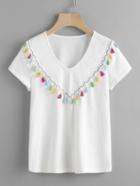 Shein Colorful Tassel Trim T-shirt