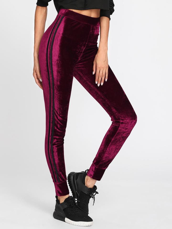 Shein Striped Sideseam Velvet Leggings