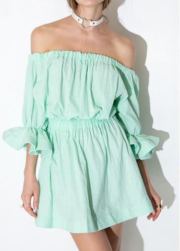 Rosewe Mint Green Off The Shoulder Mini Dress