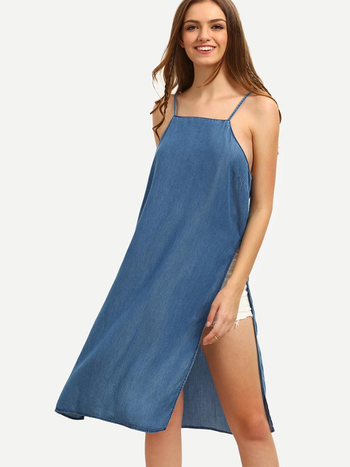 Shein Blue Square Neck Side Split Dress