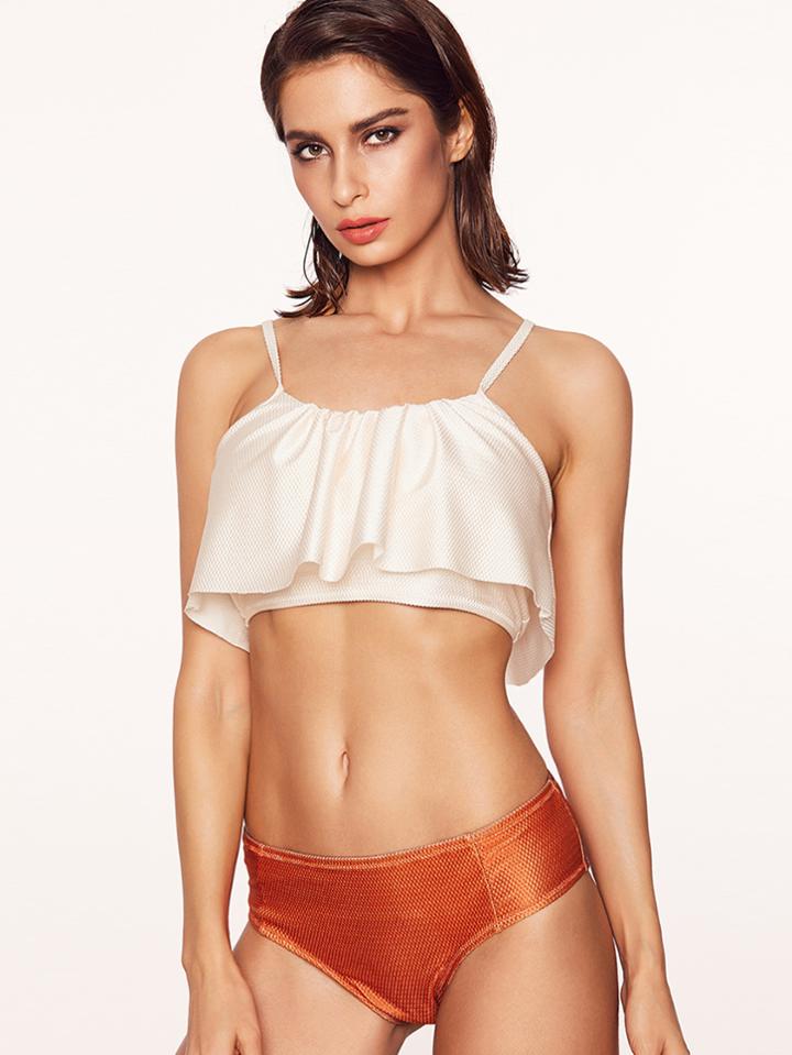 Shein Nude Spaghetti Strap Ruffle Mix & Match Bikini Set