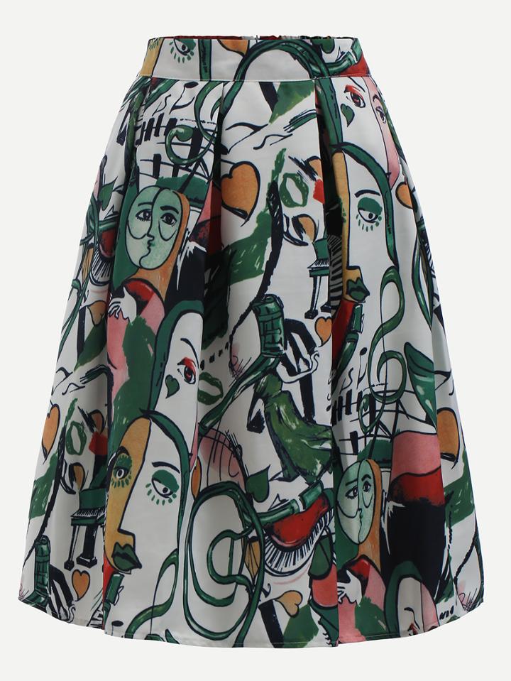 Shein Graffiti Print Elastic Waist Flare Skirt