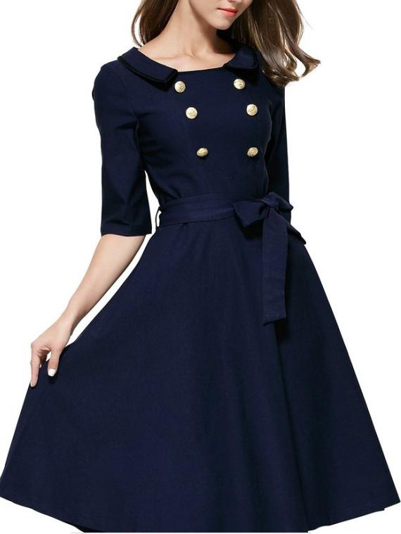 Shein Boat Neck Belted Sailor Dress