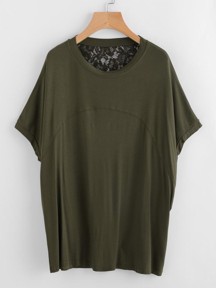 Shein Floral Lace Panel Dolman Sleeve Tee