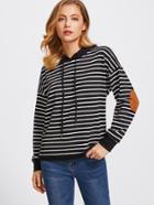 Shein Drop Shoulder Elbow Patch Striped Hoodie