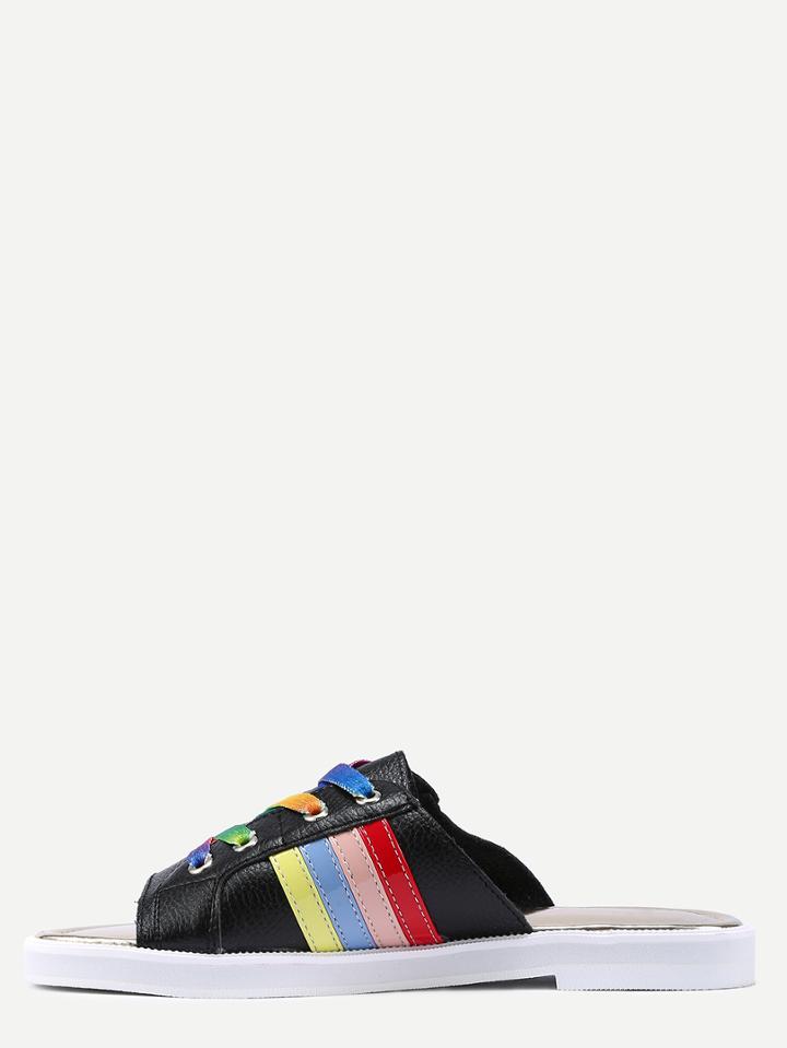 Shein Black Contrast Criss Cross Platform Slippers