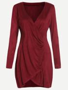 Shein Burgundy V Neck Ruched Wrap Dress