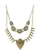 Shein At-gold Tibetan Style Double Layers Imitation Turquoise Statement Collar Necklace