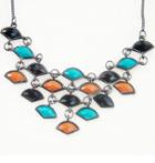 Shein Multi Gemstone Black Chain Necklace