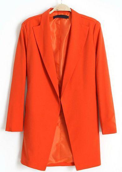 Shein Orange Lapel Long Sleeve Covered Button Blazer