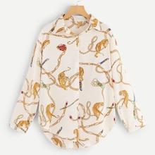 Shein Plus Chain And Tiger Print Blouse