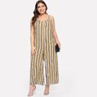 Shein Plus Vertical Stripe Drop Crotch Cami Jumpsuit