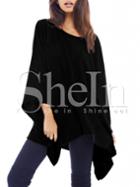 Shein Black Cape Style Asymmetric Oversized Knitwear