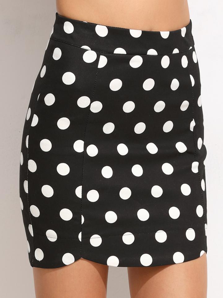Shein Black Polka Dot Print Bodycon Skirt