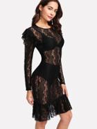 Shein Ruffle Hem Sheer Lace Dress