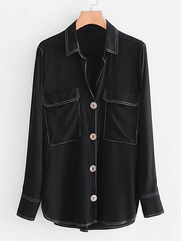 Shein Contrast Stitching Dolphin Hem Shirt