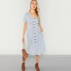 Shein Button & Pocket Up Striped Dress