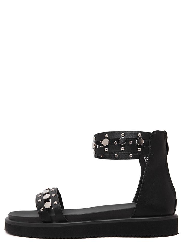 Shein Black Open Toe Ankle Strap Studs Sandals