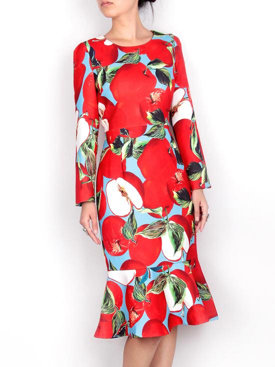 Shein Red Apple Print Sheath Frill Dress