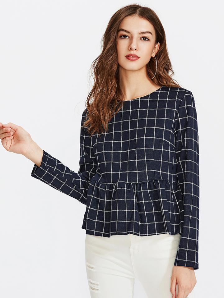 Shein Flounce Hem Grid Top