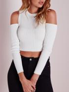 Shein White Cold Shoulder Rib Crop Knitwear