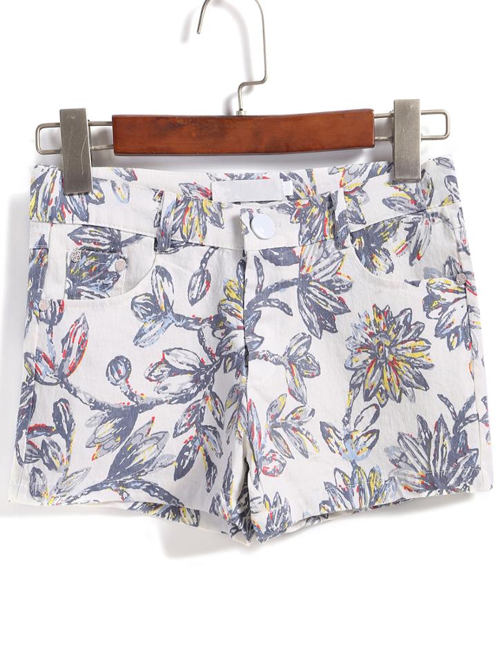 Shein Multicolor Pockets Floral Straight Shorts