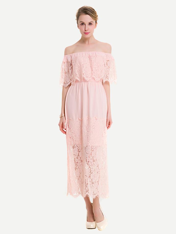 Shein Floral Eyelash Lace Layered Neckline Dress