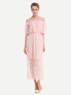 Shein Floral Eyelash Lace Layered Neckline Dress