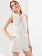 Shein Printed Lace Up Strap Fishnet Overlay Playsuit