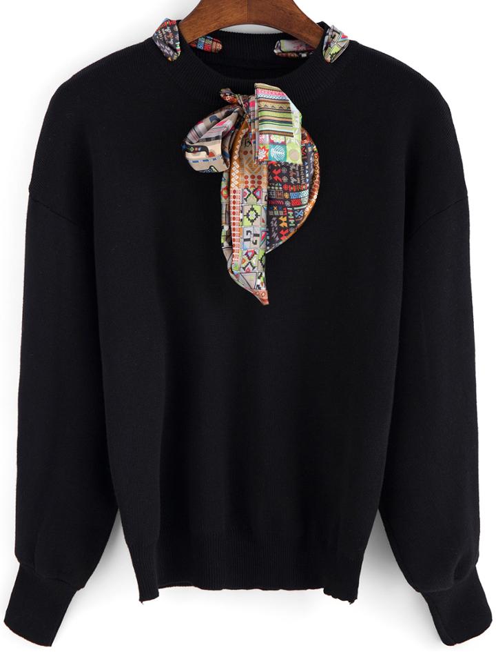 Shein Black Shawl Collar Long Sleeve Loose Knitwear