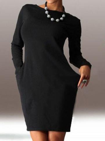 Shein Black Boat Neck Pocket Sheath Dress
