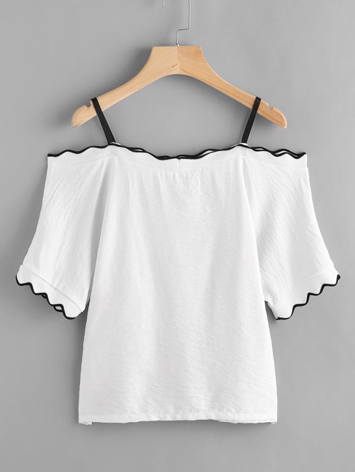 Shein Contrast Scallop Trim Top