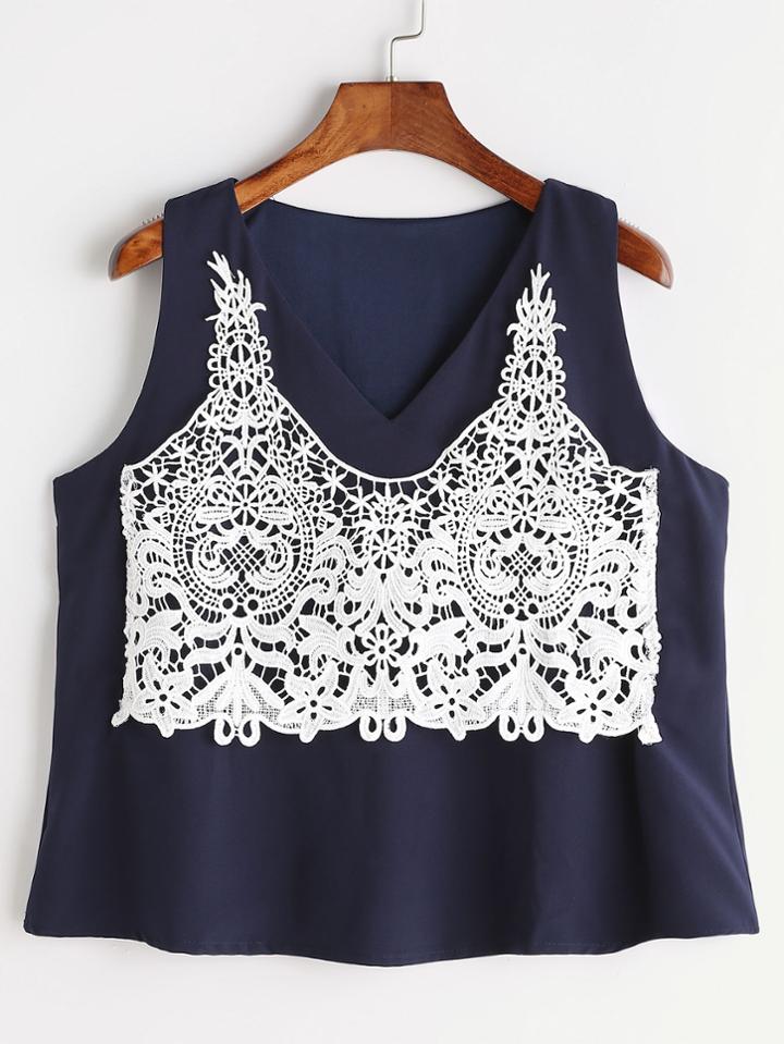 Shein V Neckline Appliques Lace Top