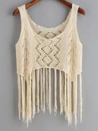 Shein Beige Hollow Tassel Tank Top