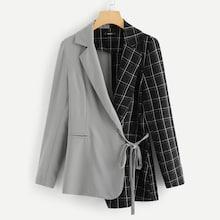 Shein Two Tone Tie Waist Wrap Asymmetrical Coat