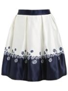 Shein Color-block Flower Print Flare Skirt