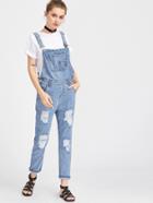 Shein Ripped Rolled Hem Overall Jeans