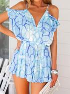 Shein Blue Off The Shoulder Pleated Dress