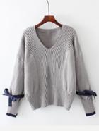 Shein Contrast Bow Tie V Cut Sweater